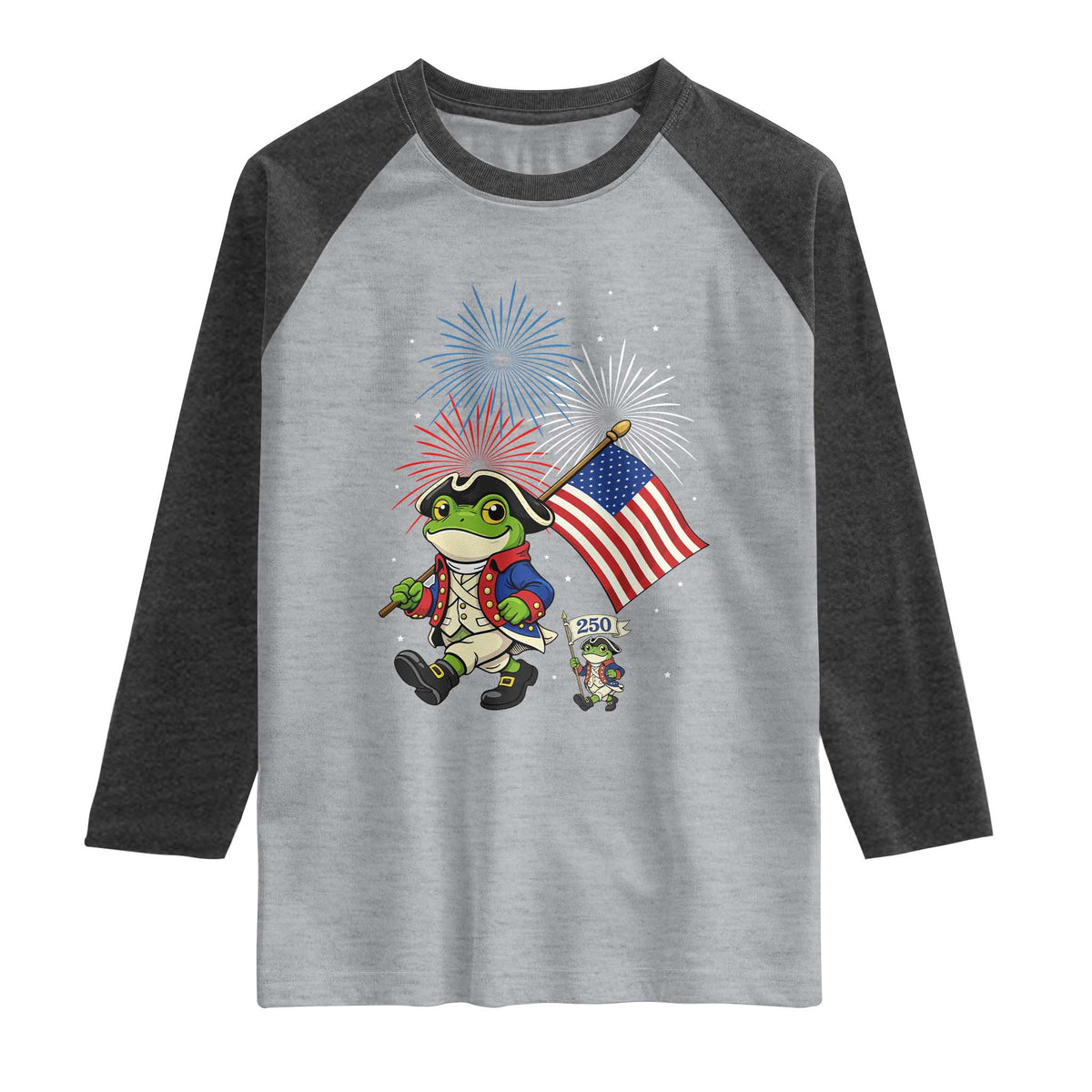 Funny Patriotic Frog Raglan Shirt Celebrating 250 Years Of Freedom