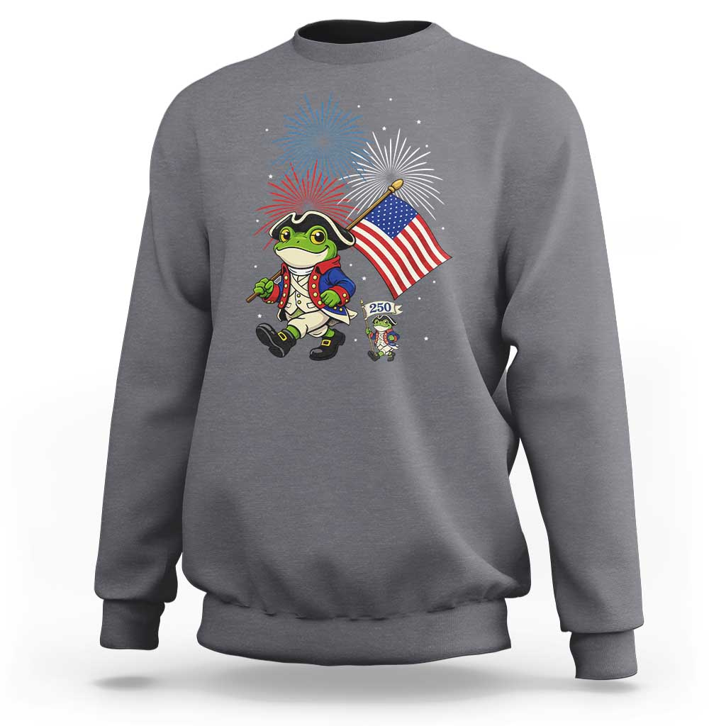 Funny Patriotic Frog Sweatshirt Celebrating 250 Years Of Freedom