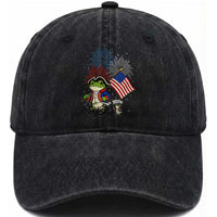 Funny Patriotic Frog Washed Cotton Baseball Cap Celebrating 250 Years Of Freedom