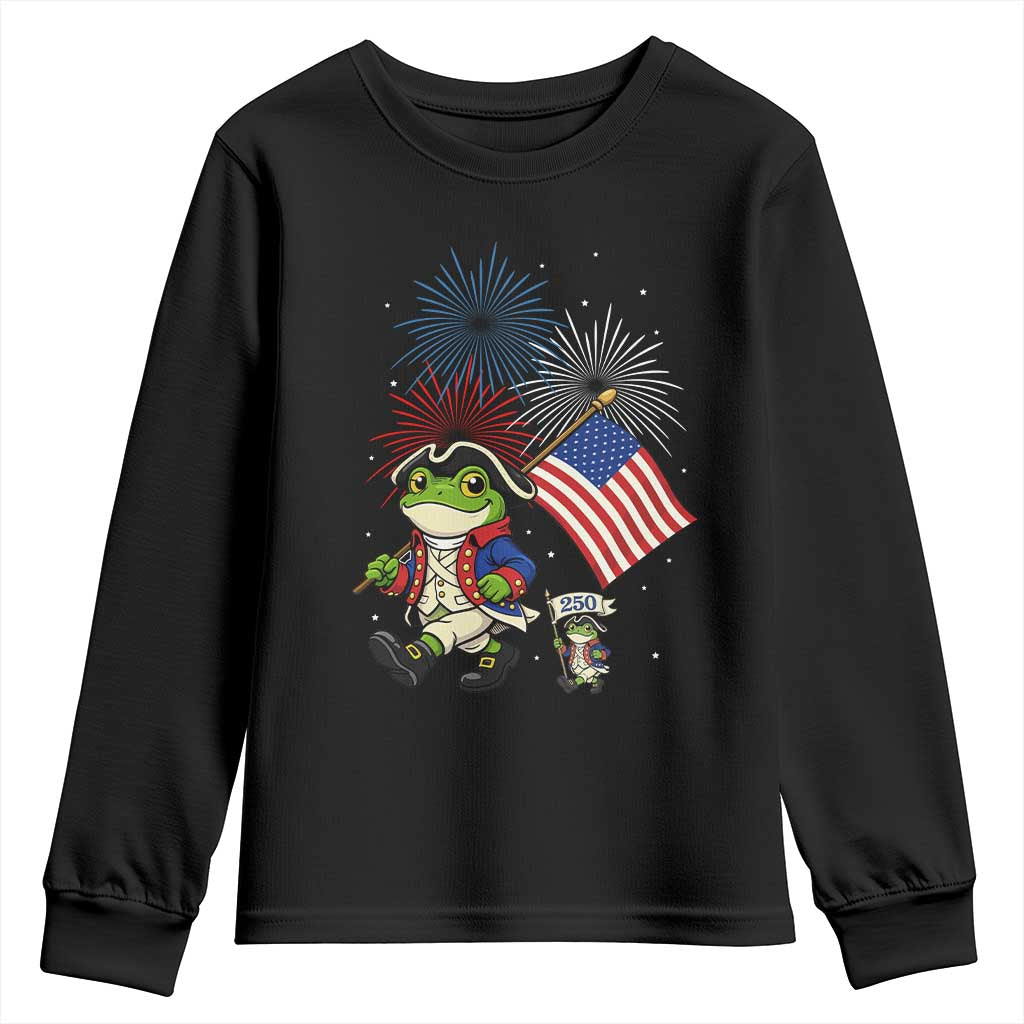 Funny Patriotic Frog Youth Sweatshirt Celebrating 250 Years Of Freedom