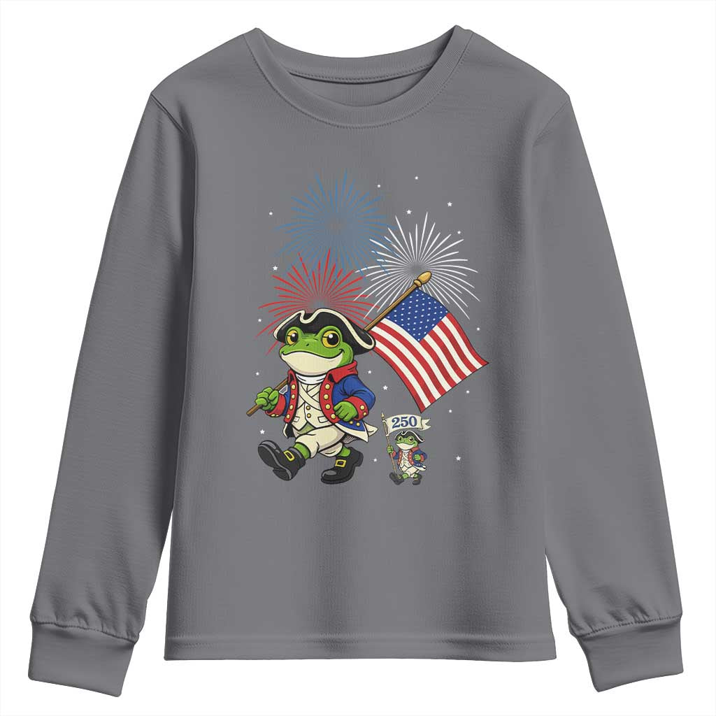 Funny Patriotic Frog Youth Sweatshirt Celebrating 250 Years Of Freedom