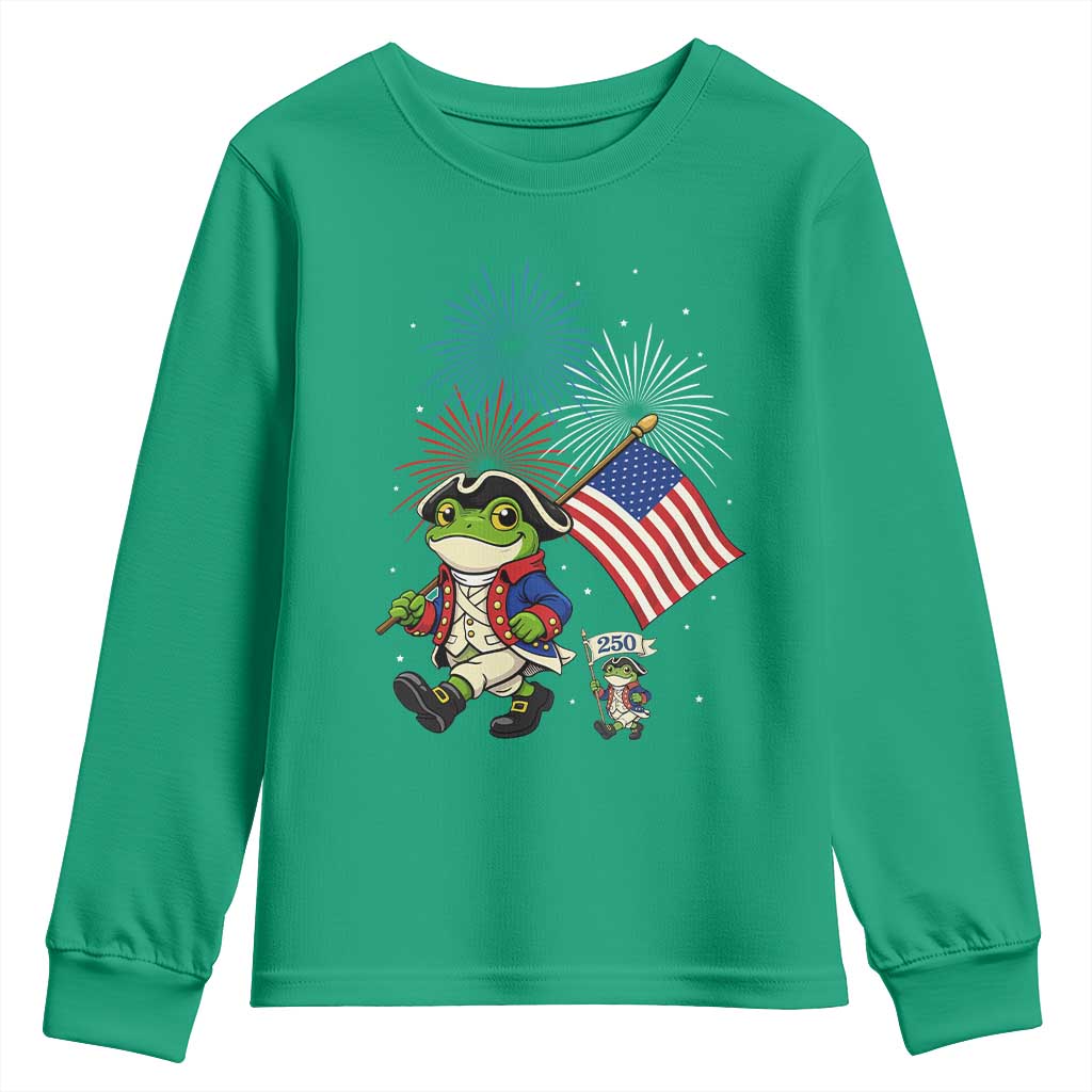 Funny Patriotic Frog Youth Sweatshirt Celebrating 250 Years Of Freedom