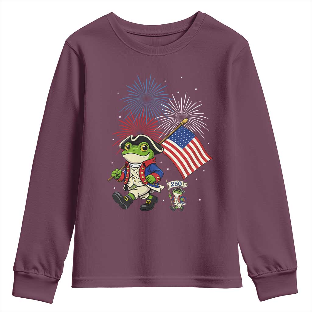 Funny Patriotic Frog Youth Sweatshirt Celebrating 250 Years Of Freedom