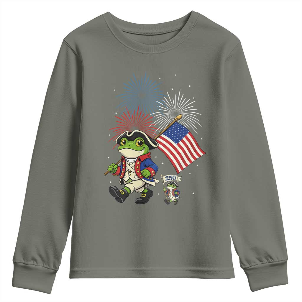 Funny Patriotic Frog Youth Sweatshirt Celebrating 250 Years Of Freedom