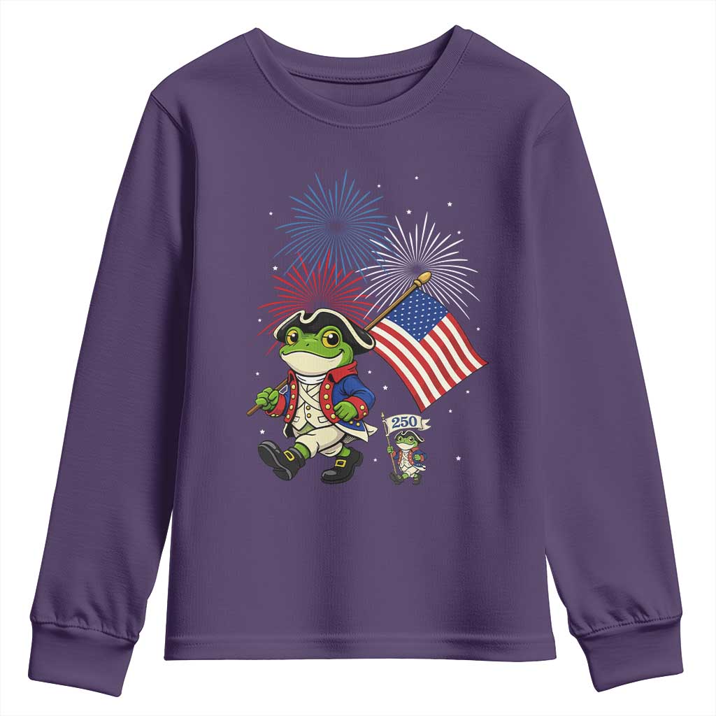 Funny Patriotic Frog Youth Sweatshirt Celebrating 250 Years Of Freedom