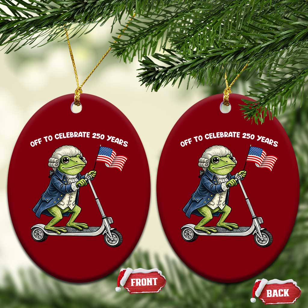 Funny Patriotic Frog Ceramic Ornament Off To Celebrate 250 Years Of Freedom