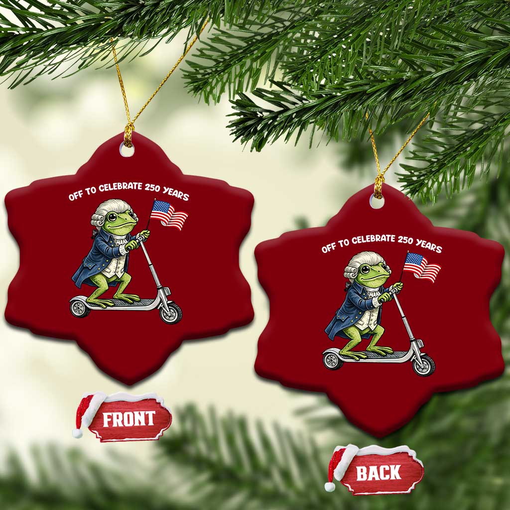 Funny Patriotic Frog Ceramic Ornament Off To Celebrate 250 Years Of Freedom