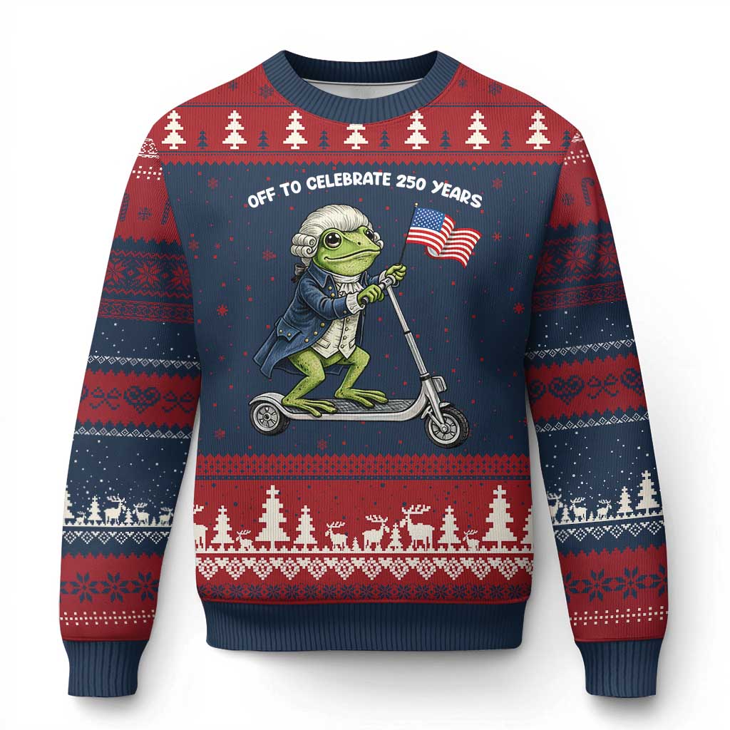 Funny Patriotic Frog Ugly Christmas Sweater Off To Celebrate 250 Years Of Freedom