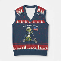 Funny Patriotic Frog V-Neck Knit Sweater Vest Off To Celebrate 250 Years Of Freedom