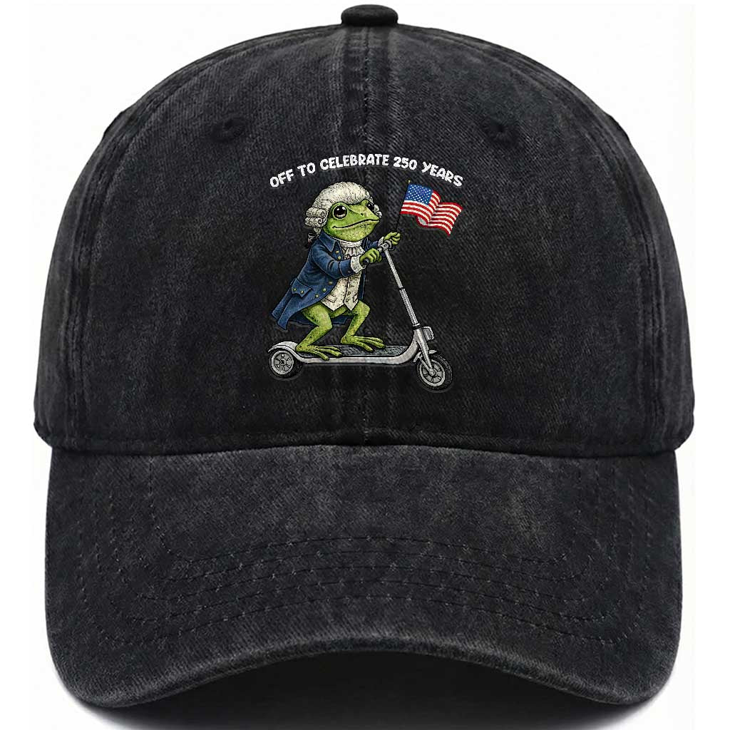 Funny Patriotic Frog Washed Cotton Baseball Cap Off To Celebrate 250 Years Of Freedom