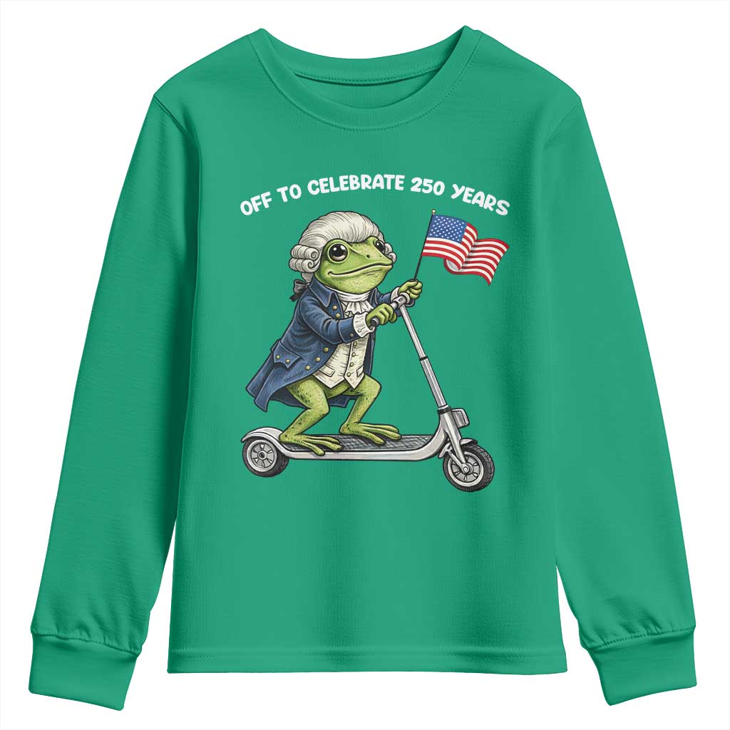 Funny Patriotic Frog Youth Sweatshirt Off To Celebrate 250 Years Of Freedom