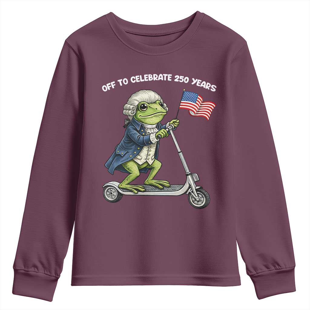 Funny Patriotic Frog Youth Sweatshirt Off To Celebrate 250 Years Of Freedom
