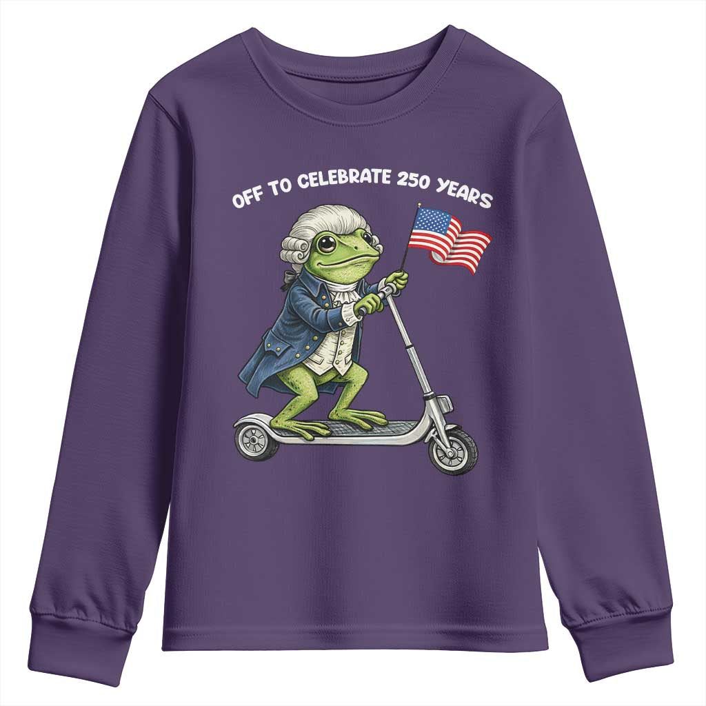 Funny Patriotic Frog Youth Sweatshirt Off To Celebrate 250 Years Of Freedom