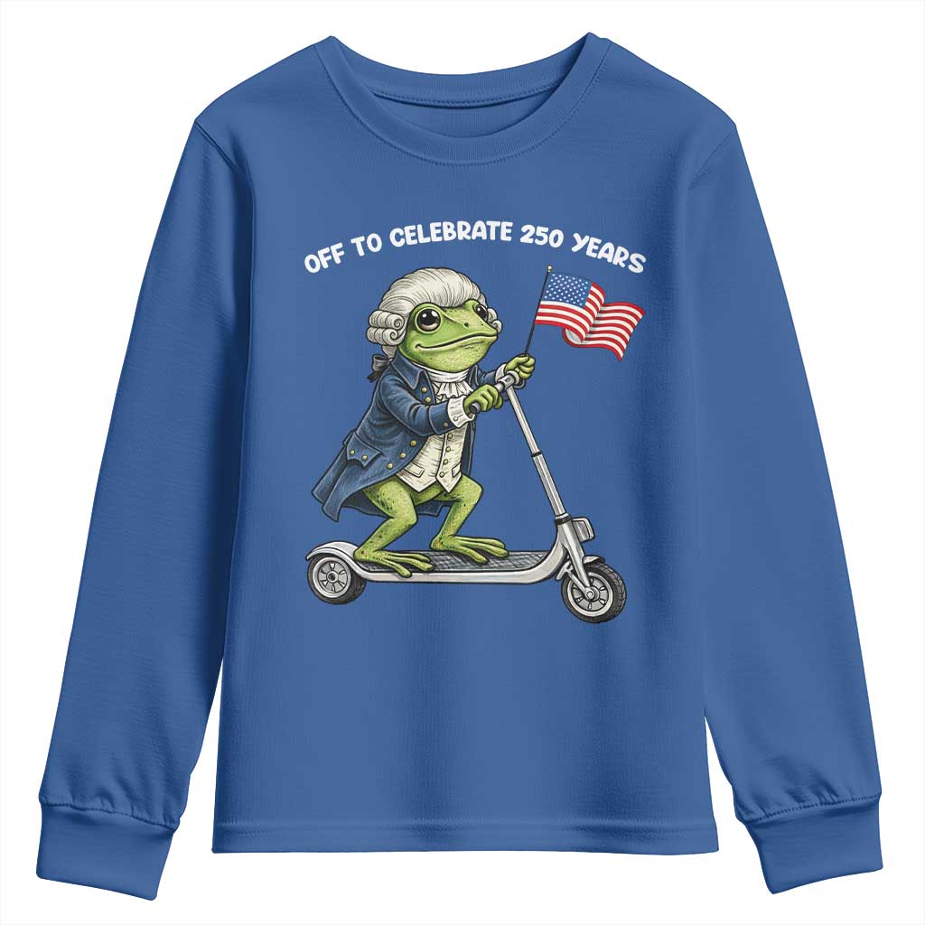 Funny Patriotic Frog Youth Sweatshirt Off To Celebrate 250 Years Of Freedom