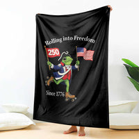 Funny Patriotic Frog Throw Blanket Rolling Into 250 Years Of Liberty