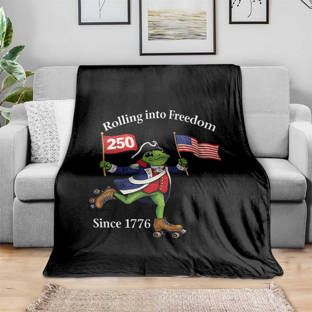 Funny Patriotic Frog Throw Blanket Rolling Into 250 Years Of Liberty