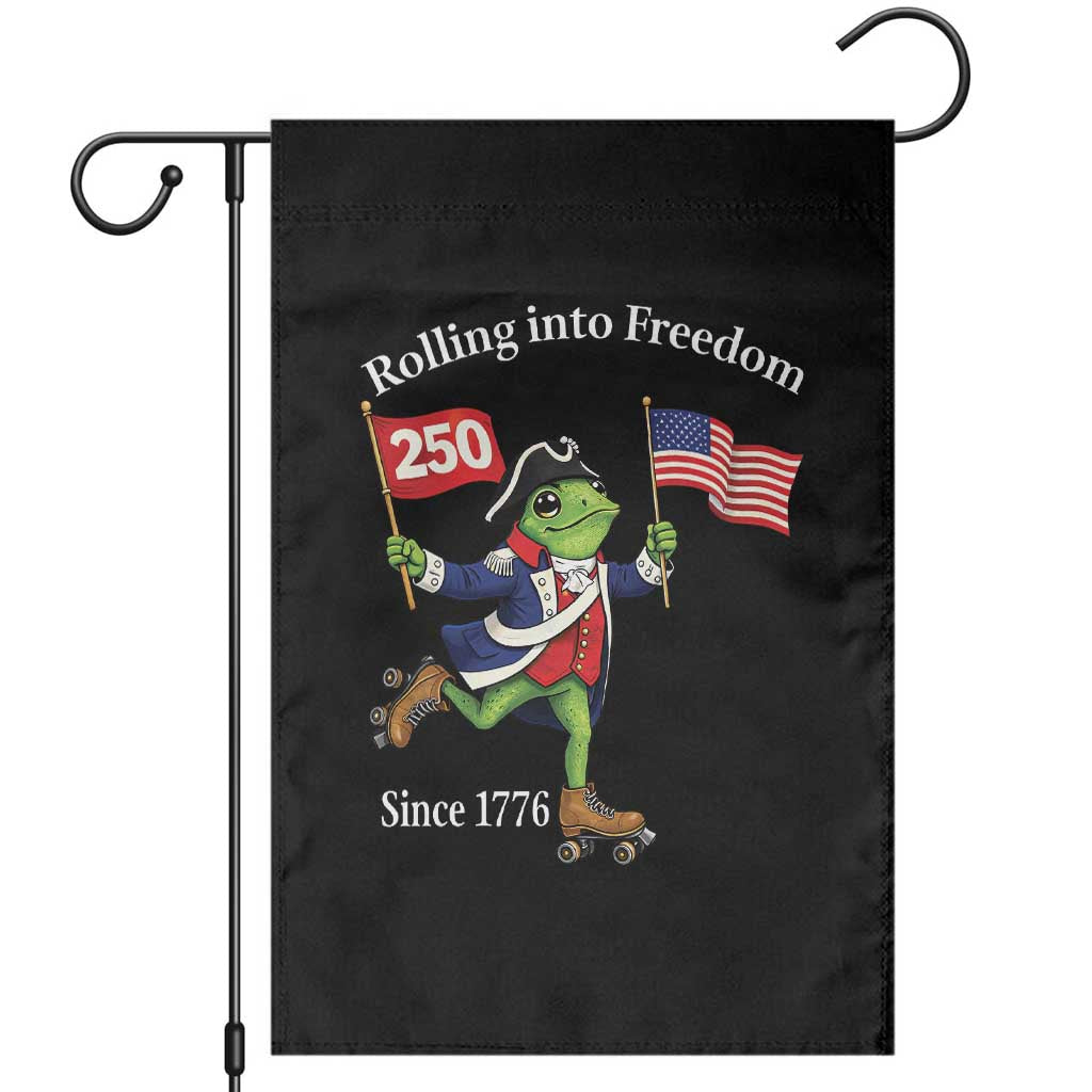 Funny Patriotic Frog Garden Flag Rolling Into 250 Years Of Liberty