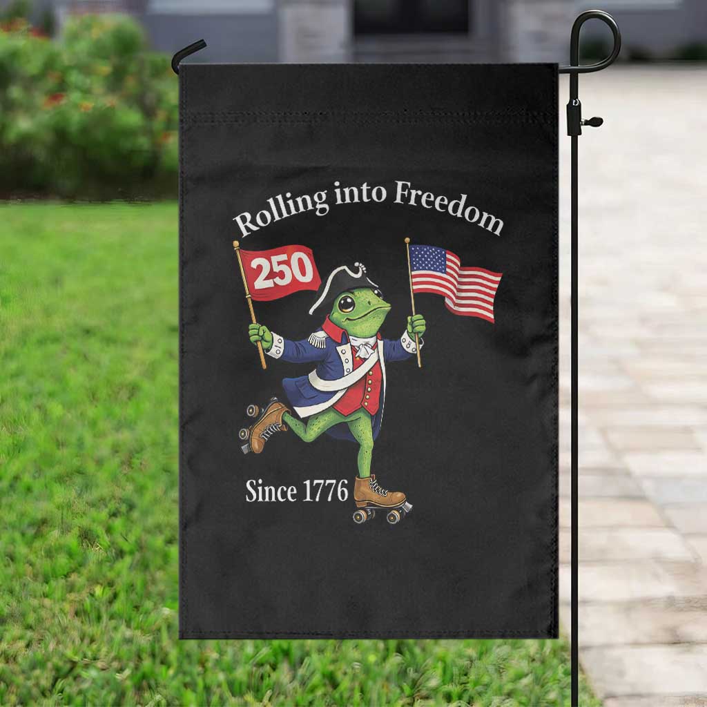 Funny Patriotic Frog Garden Flag Rolling Into 250 Years Of Liberty