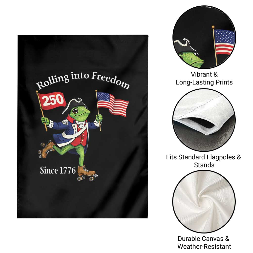 Funny Patriotic Frog Garden Flag Rolling Into 250 Years Of Liberty