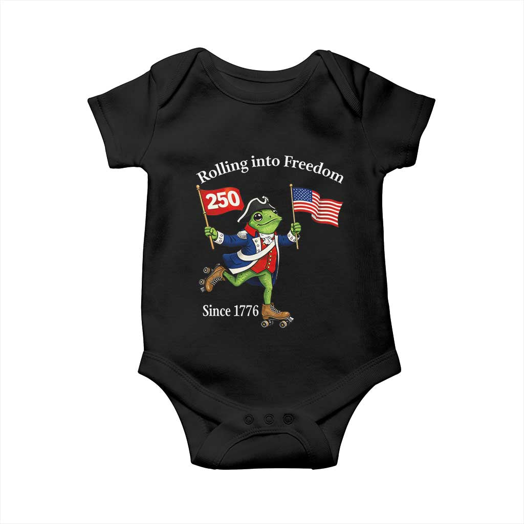 Funny Patriotic Frog Baby Onesie Rolling Into 250 Years Of Liberty