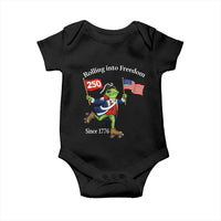 Funny Patriotic Frog Baby Onesie Rolling Into 250 Years Of Liberty