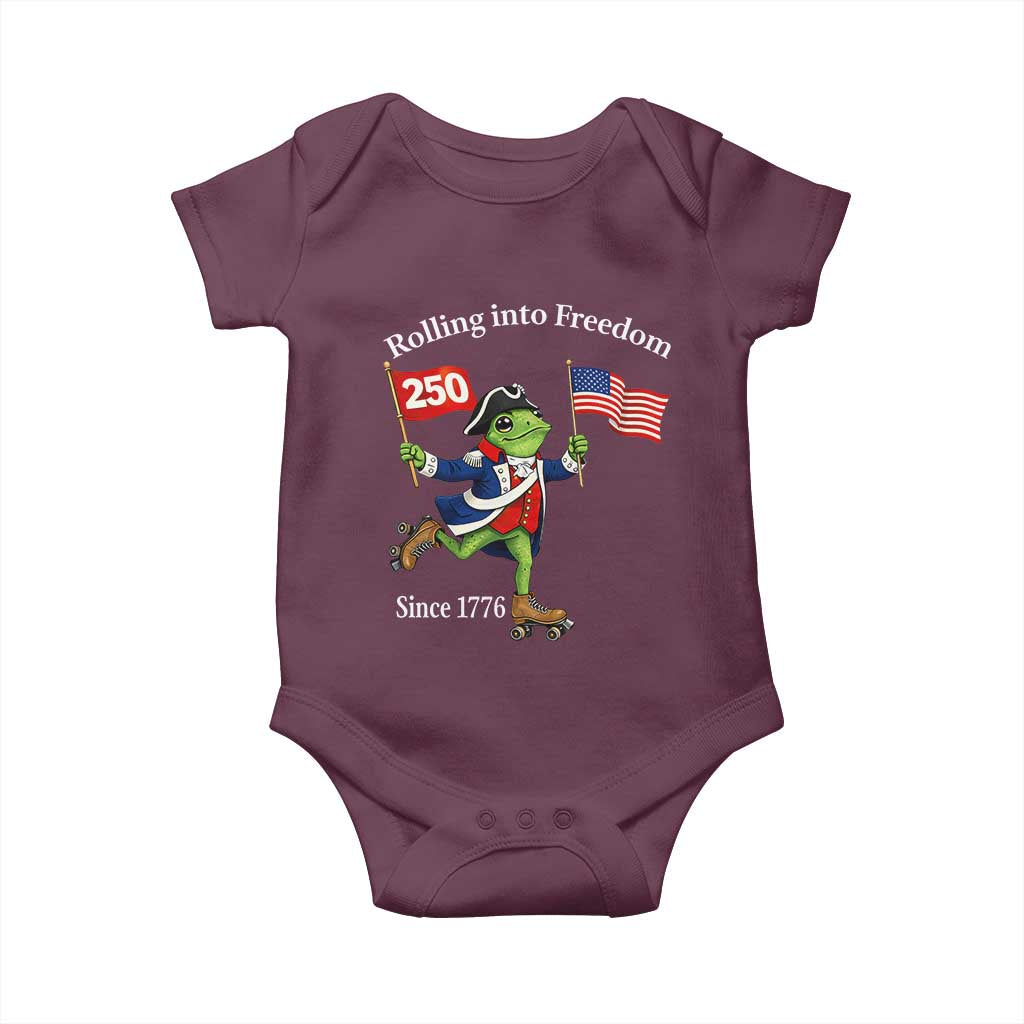 Funny Patriotic Frog Baby Onesie Rolling Into 250 Years Of Liberty