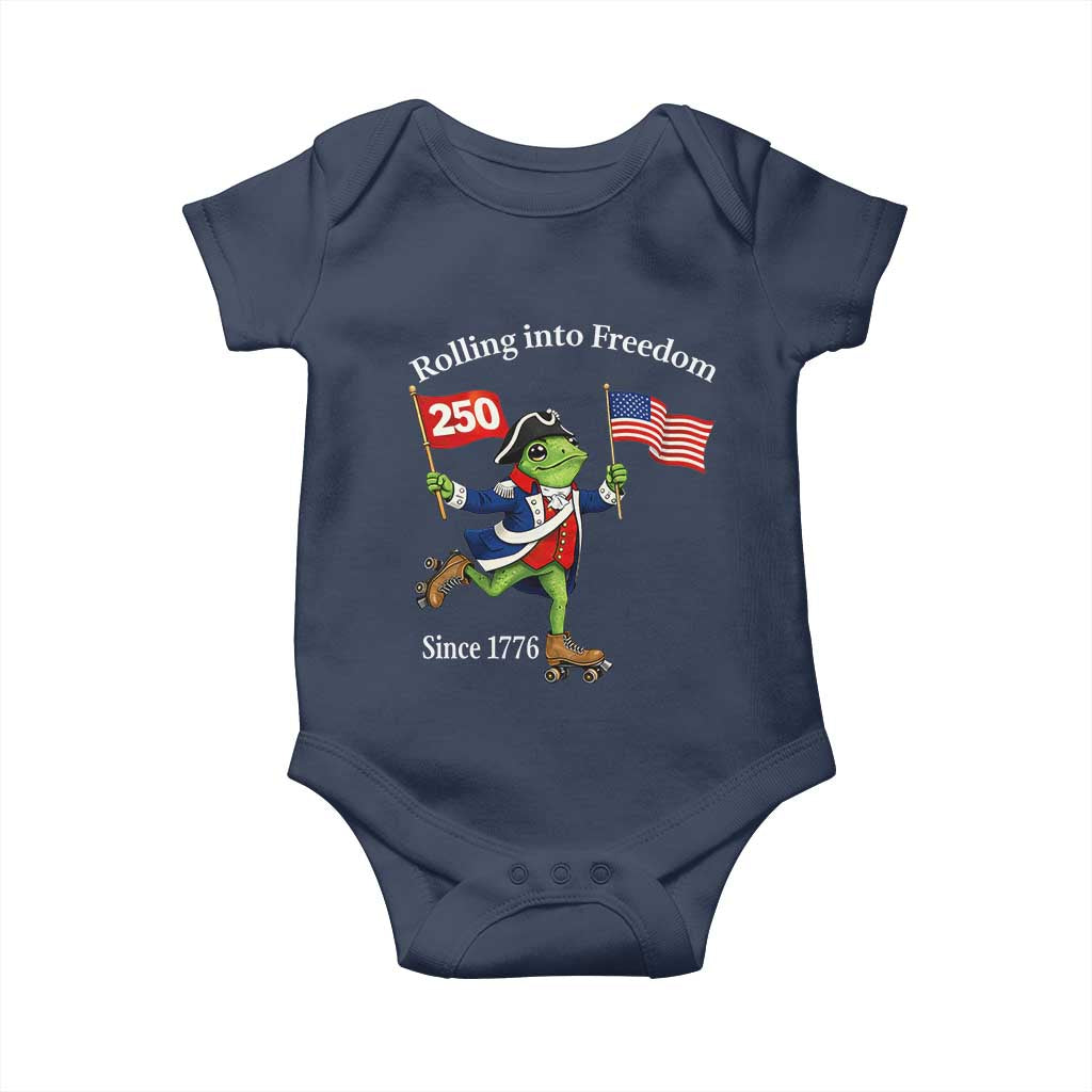 Funny Patriotic Frog Baby Onesie Rolling Into 250 Years Of Liberty