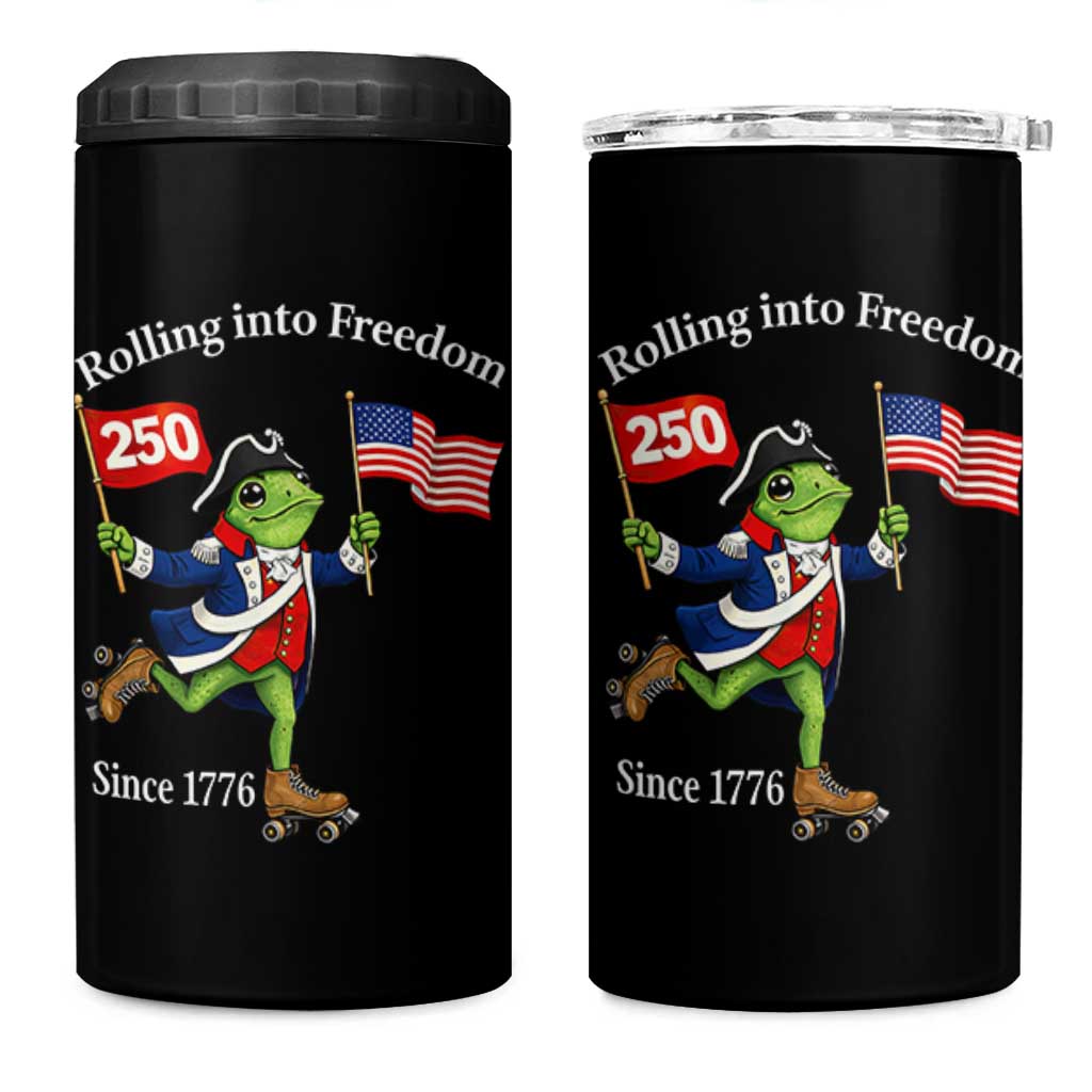 Funny Patriotic Frog 4 in 1 Can Cooler Tumbler Rolling Into 250 Years Of Liberty