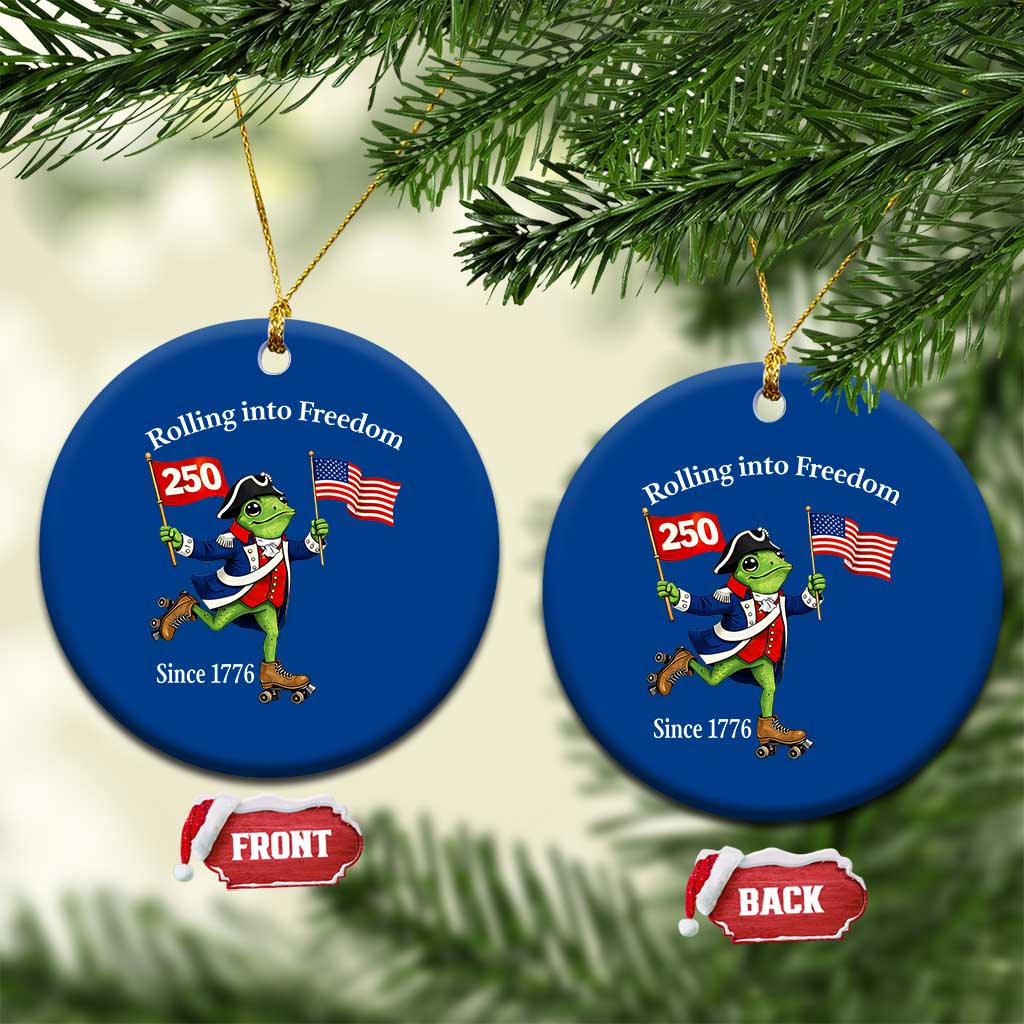 Funny Patriotic Frog Ceramic Ornament Rolling Into 250 Years Of Liberty