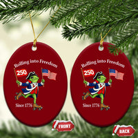 Funny Patriotic Frog Ceramic Ornament Rolling Into 250 Years Of Liberty