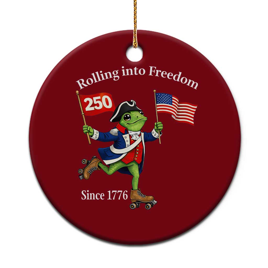 Funny Patriotic Frog Ceramic Ornament Rolling Into 250 Years Of Liberty