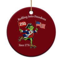 Funny Patriotic Frog Ceramic Ornament Rolling Into 250 Years Of Liberty
