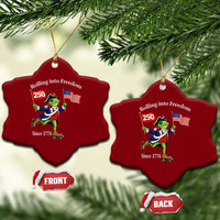 Funny Patriotic Frog Ceramic Ornament Rolling Into 250 Years Of Liberty