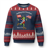 Funny Patriotic Frog Ugly Christmas Sweater Rolling Into 250 Years Of Liberty
