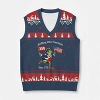 Funny Patriotic Frog V-Neck Knit Sweater Vest Rolling Into 250 Years Of Liberty
