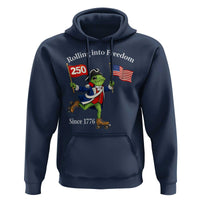 Funny Patriotic Frog Hoodie Rolling Into 250 Years Of Liberty