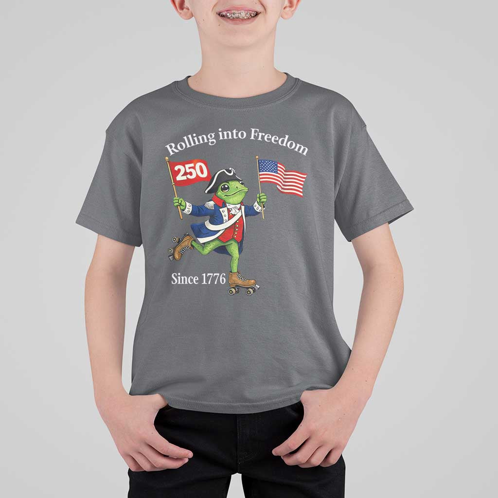 Funny Patriotic Frog T Shirt For Kid Rolling Into 250 Years Of Liberty