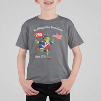 Funny Patriotic Frog T Shirt For Kid Rolling Into 250 Years Of Liberty