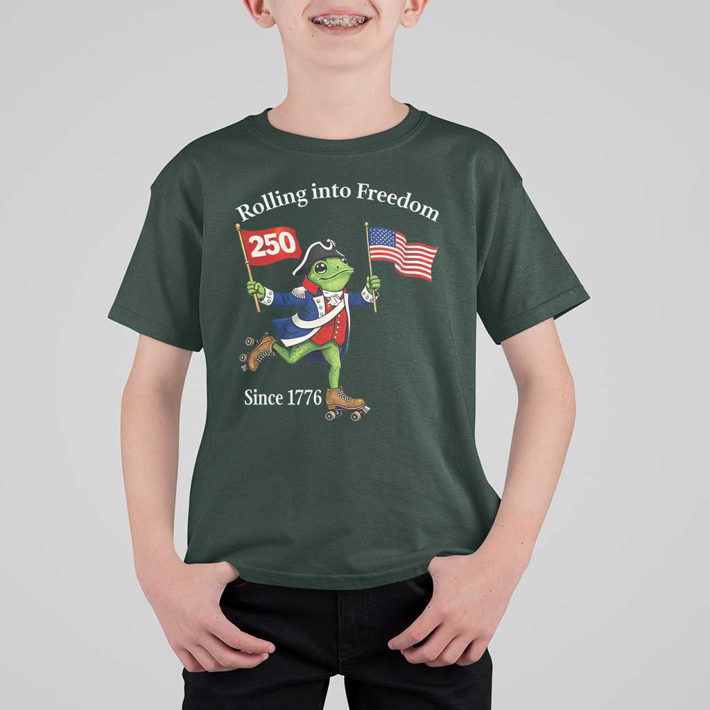 Funny Patriotic Frog T Shirt For Kid Rolling Into 250 Years Of Liberty