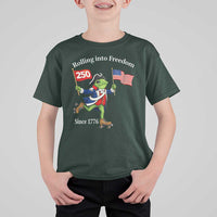 Funny Patriotic Frog T Shirt For Kid Rolling Into 250 Years Of Liberty