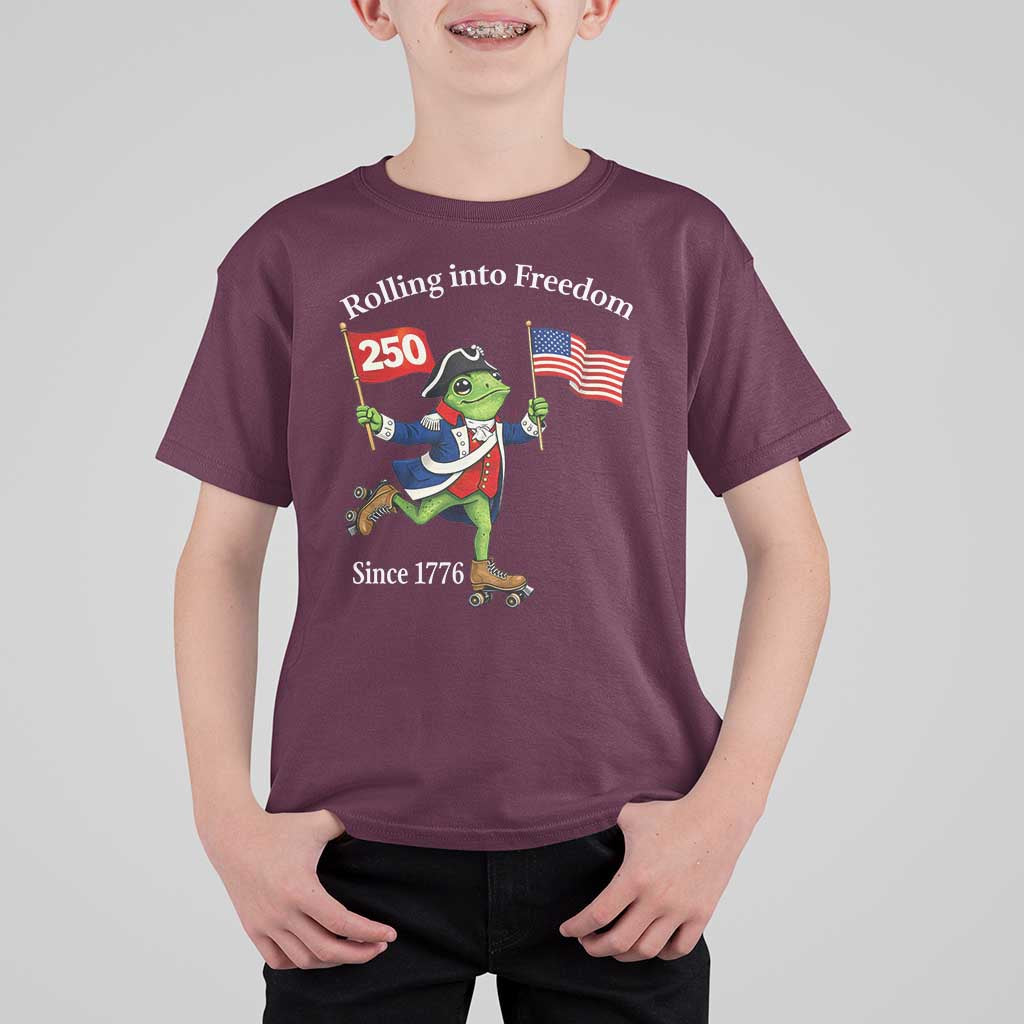 Funny Patriotic Frog T Shirt For Kid Rolling Into 250 Years Of Liberty