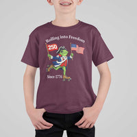 Funny Patriotic Frog T Shirt For Kid Rolling Into 250 Years Of Liberty