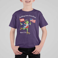 Funny Patriotic Frog T Shirt For Kid Rolling Into 250 Years Of Liberty