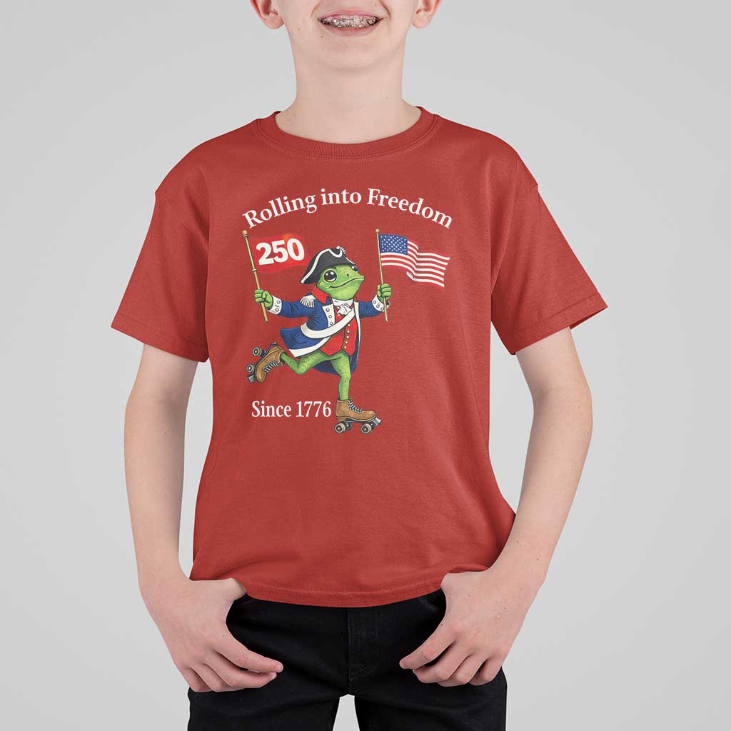 Funny Patriotic Frog T Shirt For Kid Rolling Into 250 Years Of Liberty