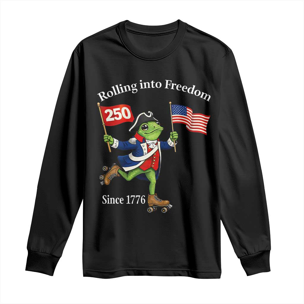Funny Patriotic Frog Long Sleeve Shirt Rolling Into 250 Years Of Liberty