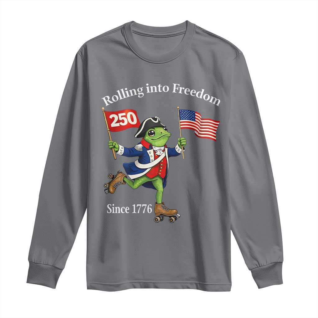 Funny Patriotic Frog Long Sleeve Shirt Rolling Into 250 Years Of Liberty