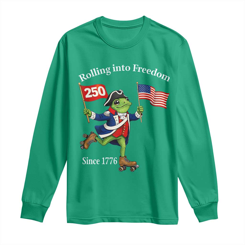 Funny Patriotic Frog Long Sleeve Shirt Rolling Into 250 Years Of Liberty