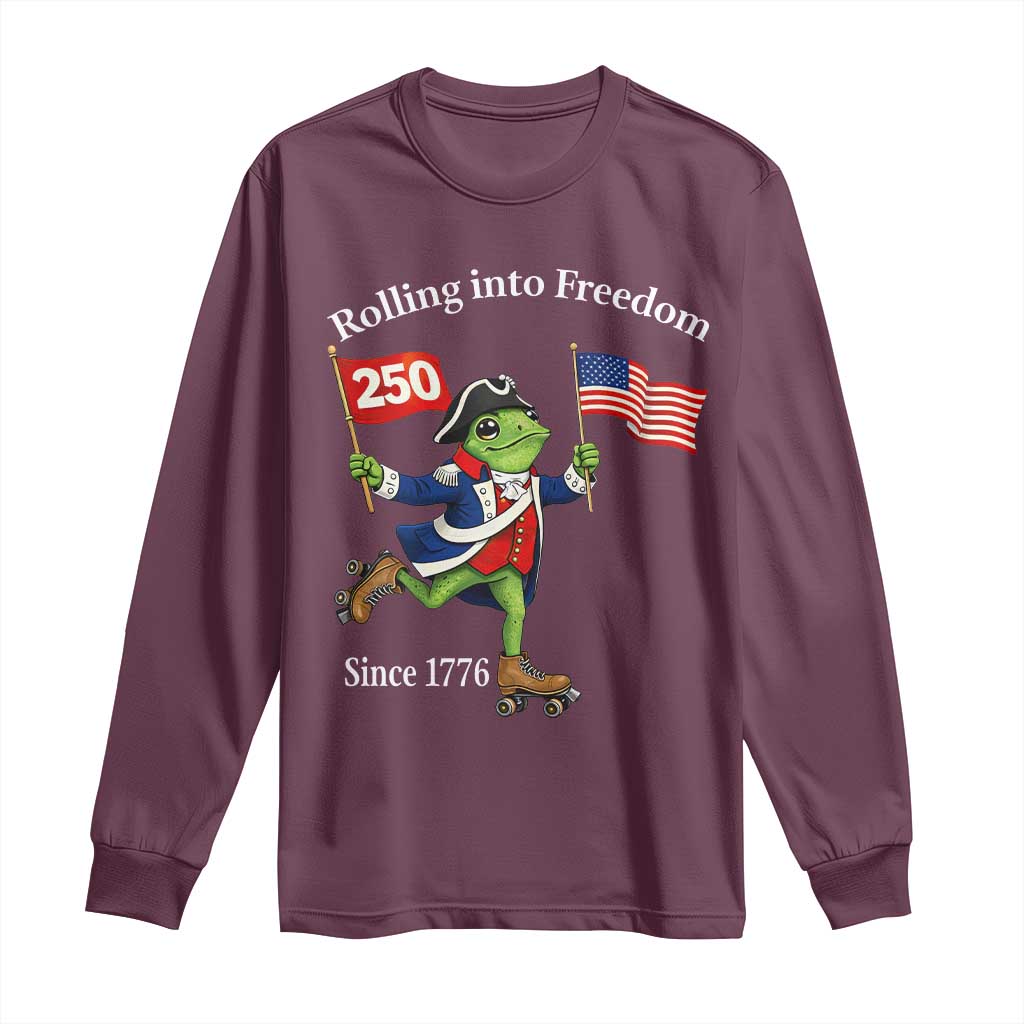 Funny Patriotic Frog Long Sleeve Shirt Rolling Into 250 Years Of Liberty