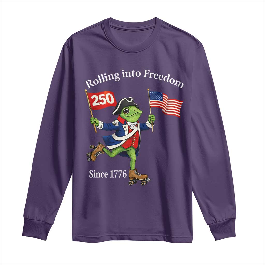 Funny Patriotic Frog Long Sleeve Shirt Rolling Into 250 Years Of Liberty