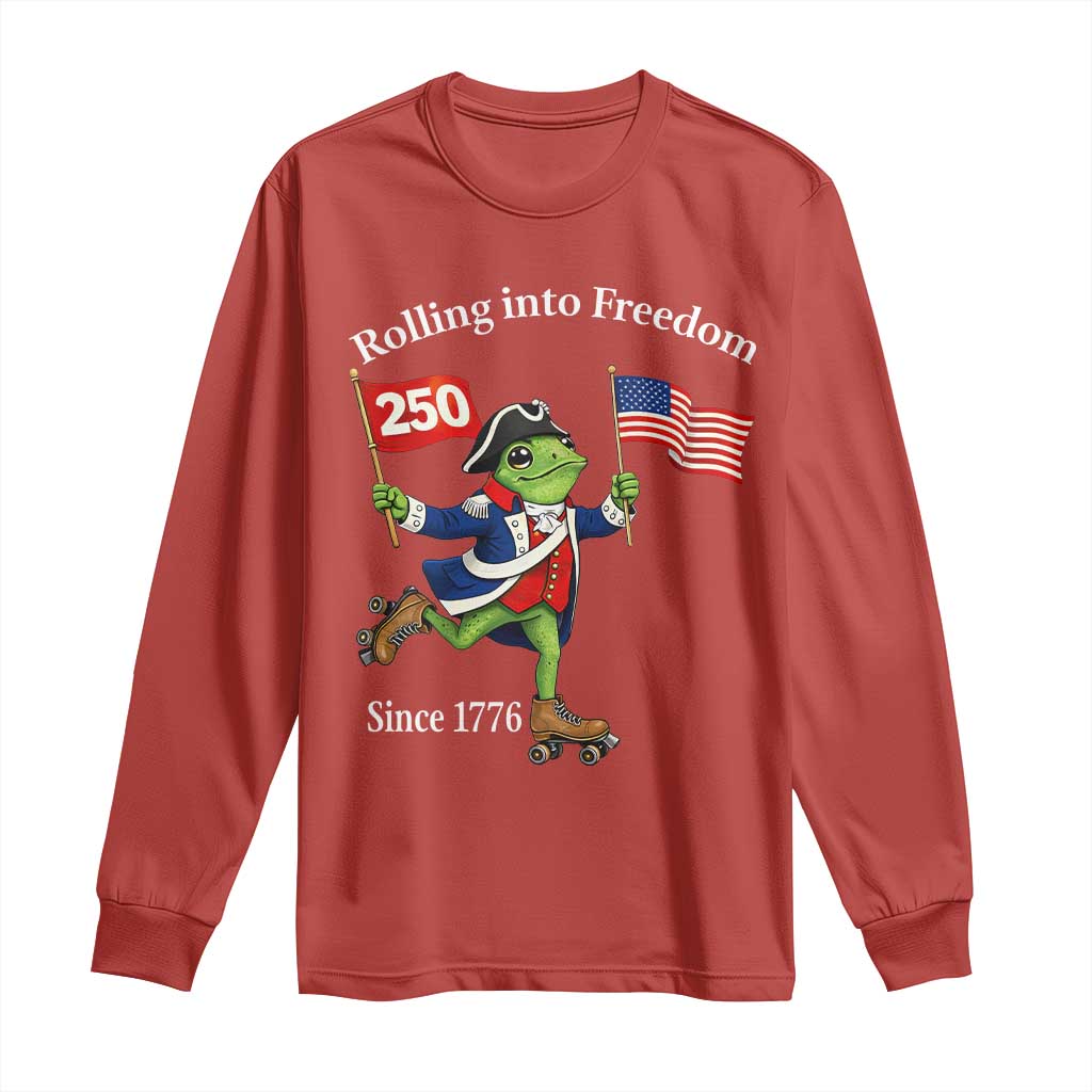 Funny Patriotic Frog Long Sleeve Shirt Rolling Into 250 Years Of Liberty